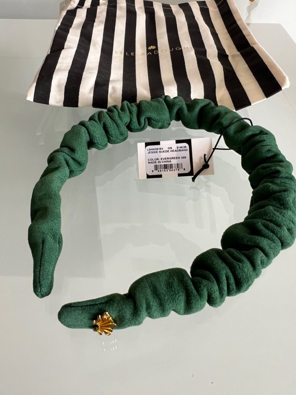 LELE SADOUGHI Jessie Evergreen Suede Leather Headband